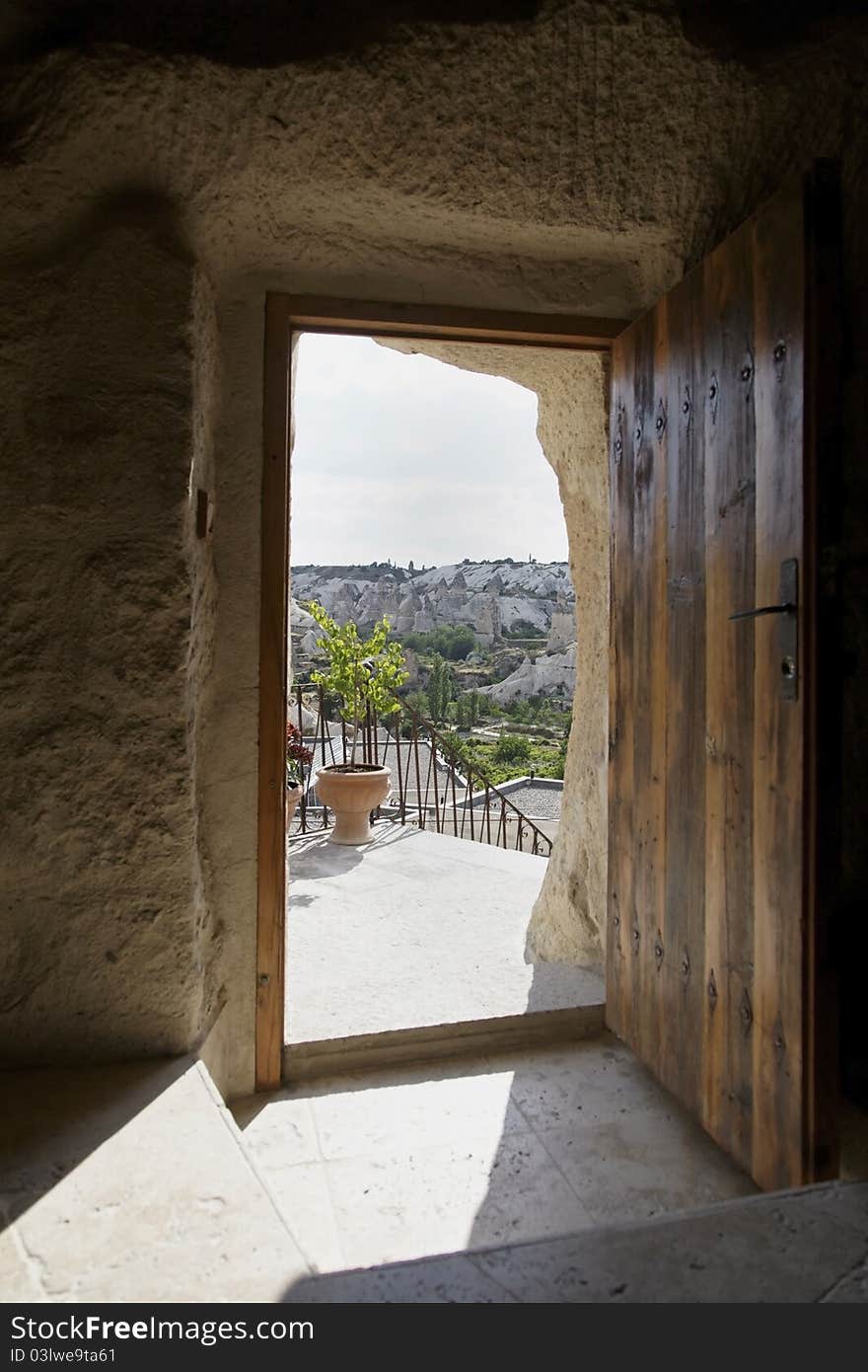 Goreme Cappadocia through a cave doorway