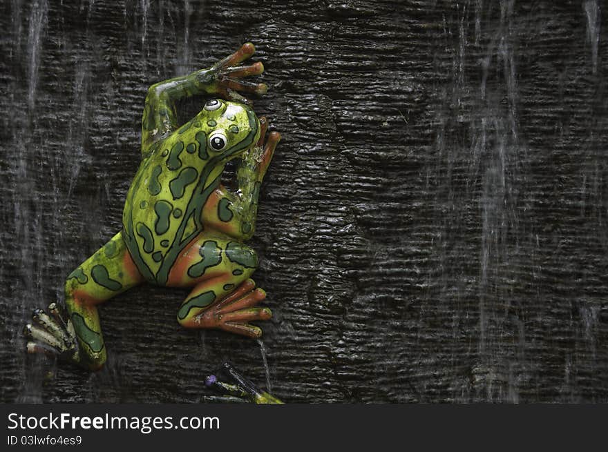 Frog statue with water flow