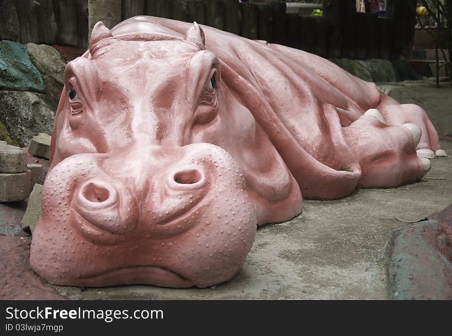 Ping hippo statue in the zoo , Eastern of thailand