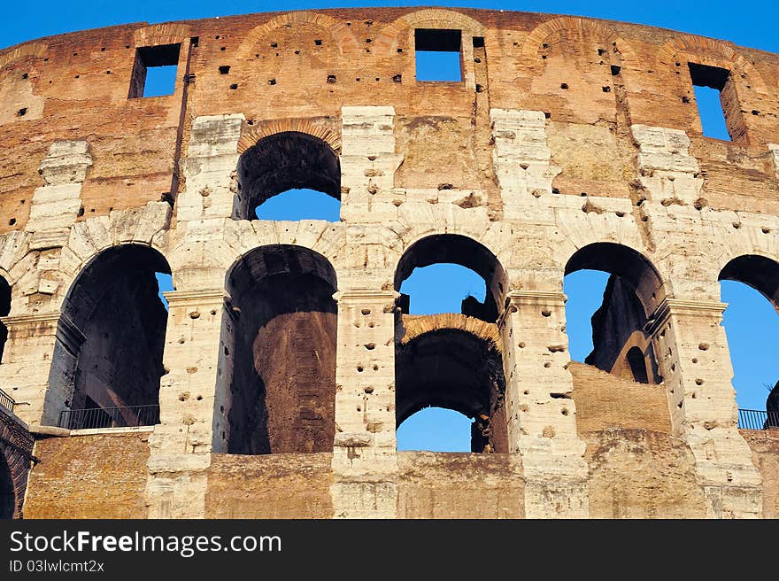 Ancient Walls of Great Roman amphitheater Colosseum in Rome, Italy. Ancient Walls of Great Roman amphitheater Colosseum in Rome, Italy