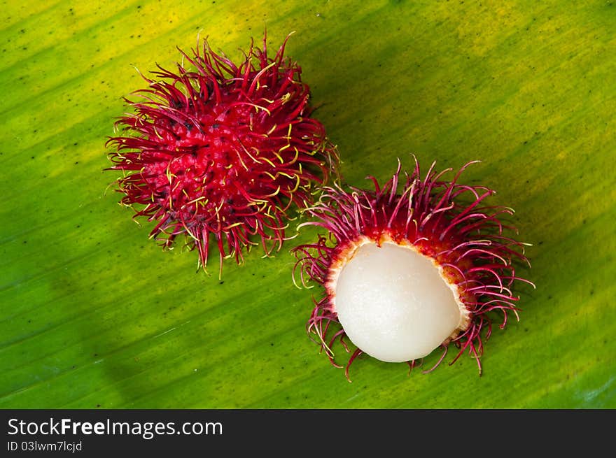 Rambutan on banana leaf