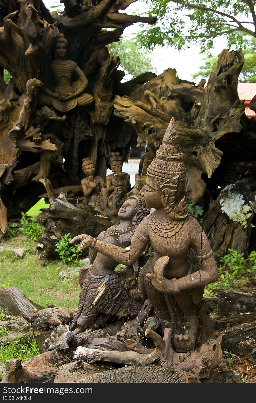 An ancient mural wood carving from Thailand.