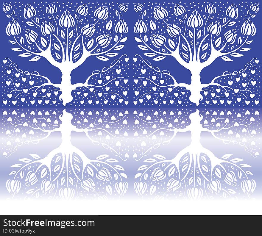 Flowering tree silhouettes on a blue background. Flowering tree silhouettes on a blue background