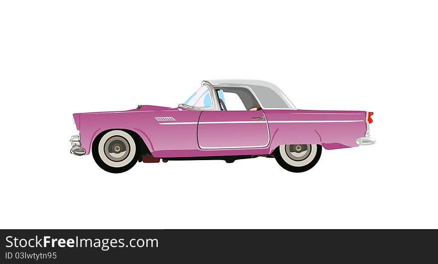 Vector illustration of pink classic auto. isolated on white