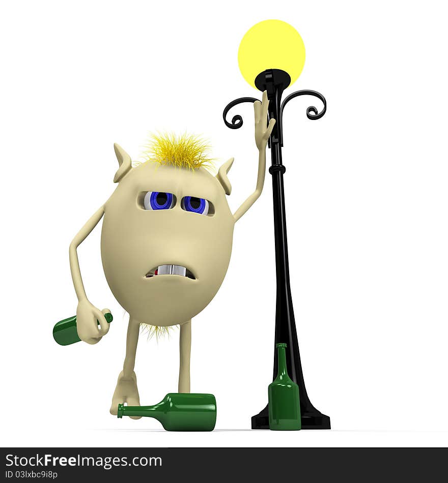 Haired Drunkard Puppet Standing Near Metal Latern