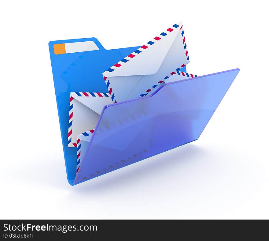 Airmail envelopes in blue folder. 3d illustration. Airmail envelopes in blue folder. 3d illustration.