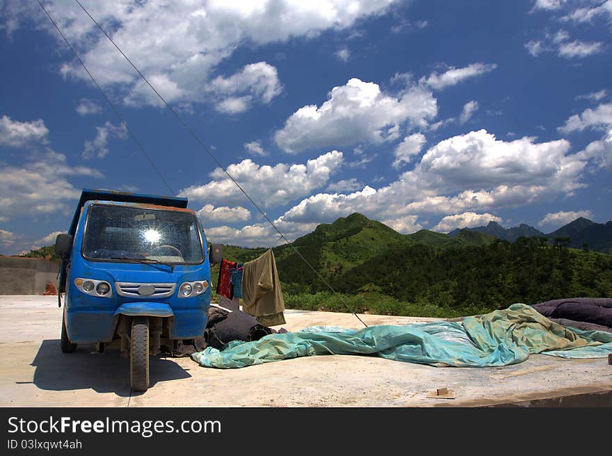 A tricar with beautiful mountain view