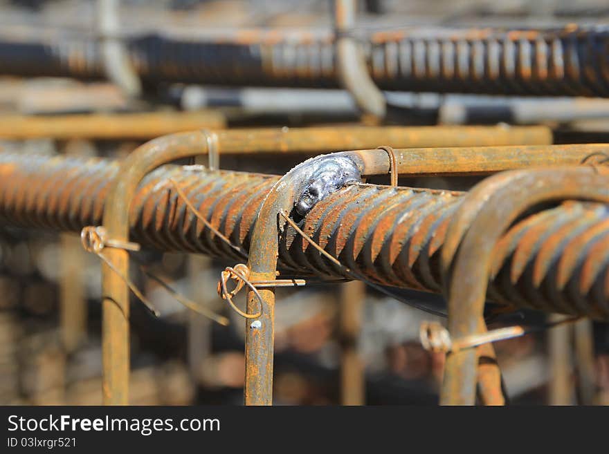 Construction of concrete reinforcement on the site.