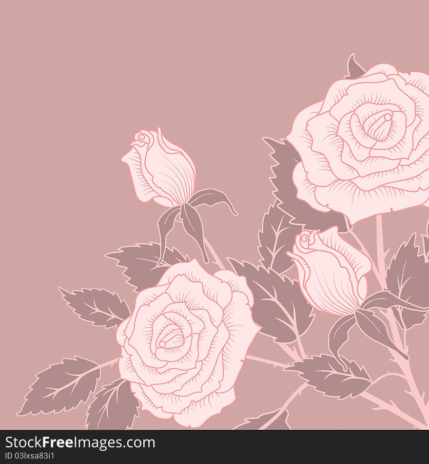 Greetings card for text with stylized roses. Greetings card for text with stylized roses.