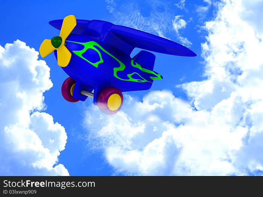 Plane With Yellow Propeller Fly In Sky