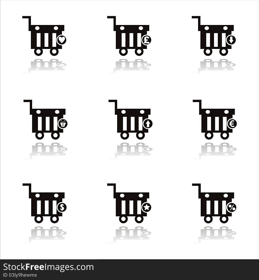 Set of 9 black shopping baskets icons