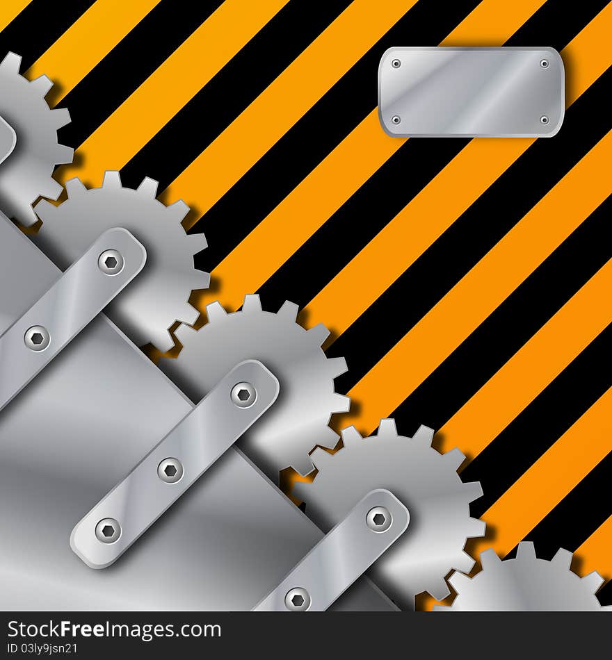 Metal plate and gears on grunge background