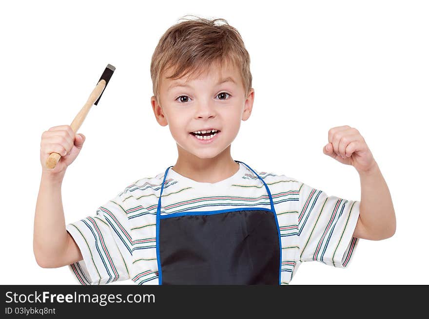 Little boy with tools - isolated on white background