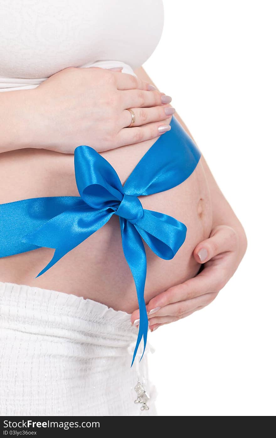 Pregnant Belly With Blue Ribbon