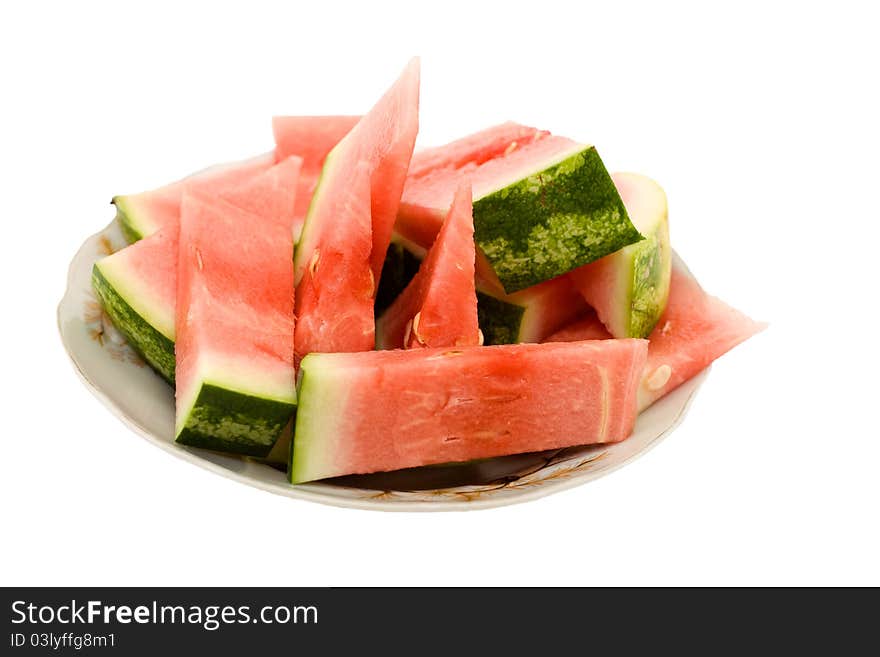 Sliced watermelon - top shot isolates of white backround. Sliced watermelon - top shot isolates of white backround