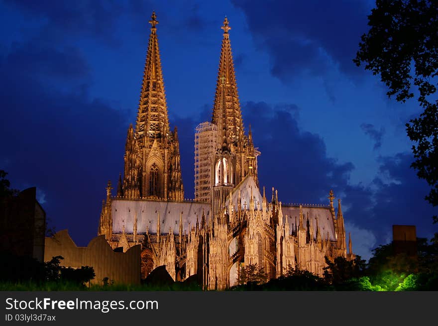 Cologne Cathedral in Cologne, Germany at night. Cologne Cathedral in Cologne, Germany at night