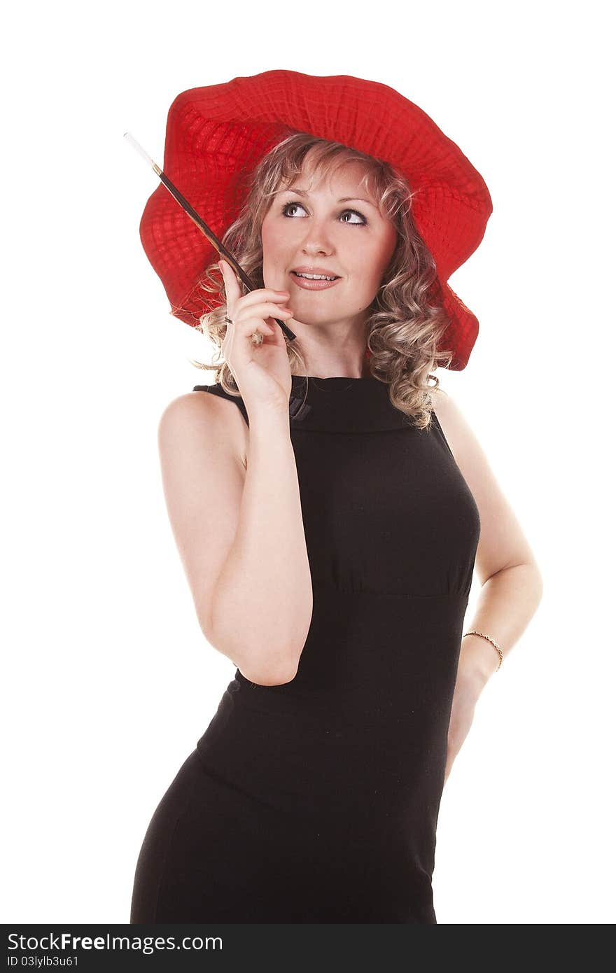 Pretty woman with hat and cigarette