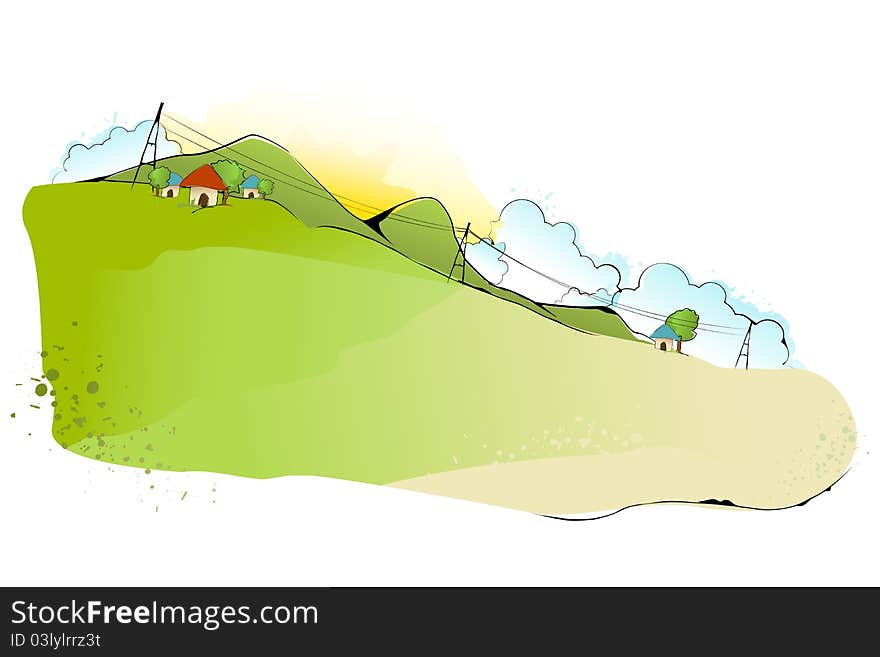 Illustration of green landscape in abstract style. Illustration of green landscape in abstract style