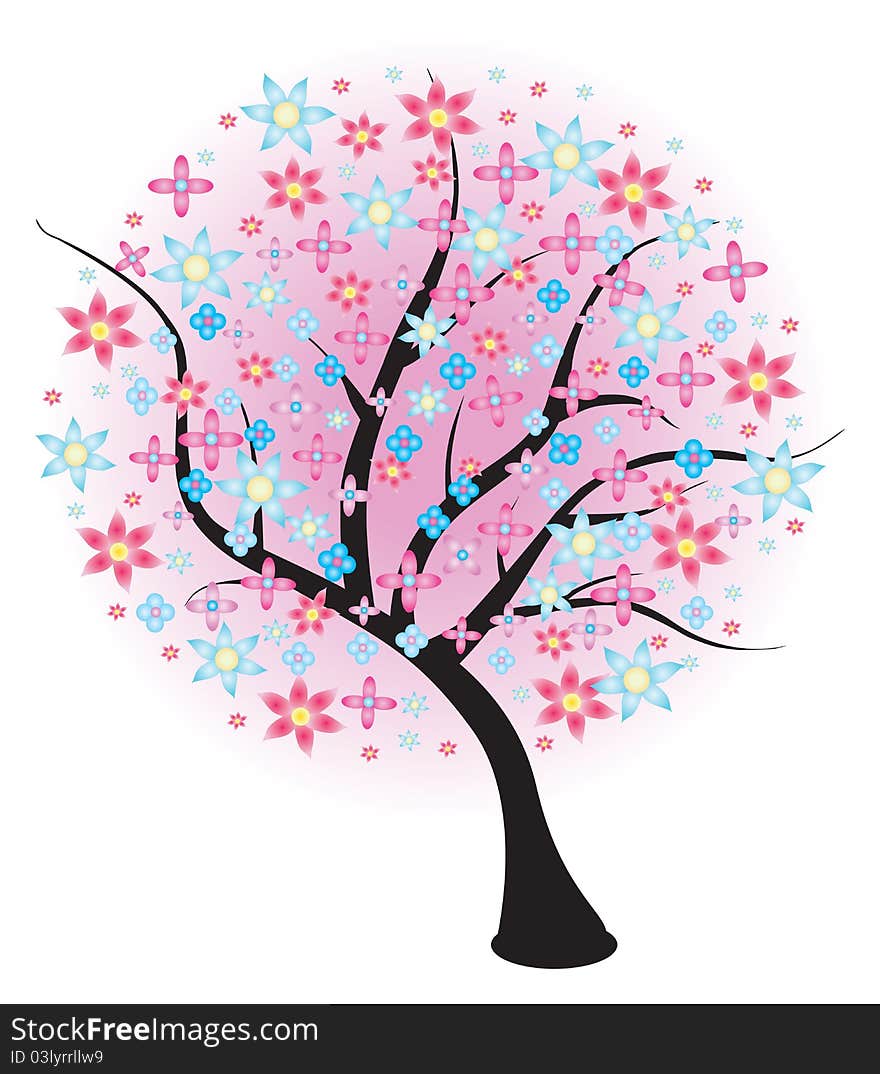 Blossoming spring tree magic flora. Vector illustration. Blossoming spring tree magic flora. Vector illustration.