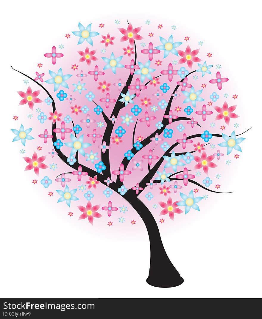 Blossoming spring tree. Vector illustration.