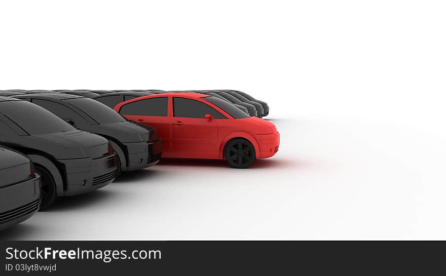 Render of many car on white background. Render of many car on white background