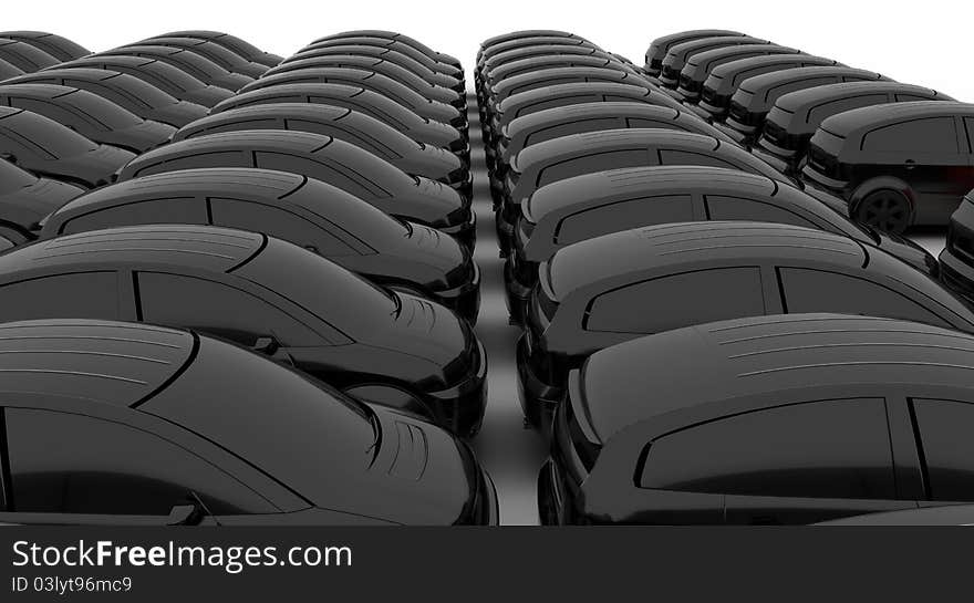 Render of many car on white background. Render of many car on white background