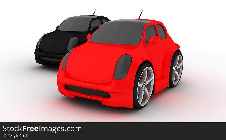 Funny Red  And Black Car On White Background