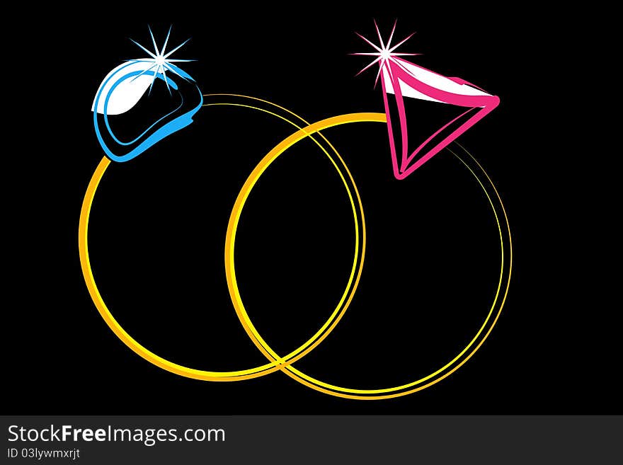 Illustration of pair of engagement ring for bride and groom