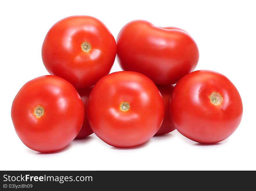 Color photo of red tomatoes on white. Color photo of red tomatoes on white