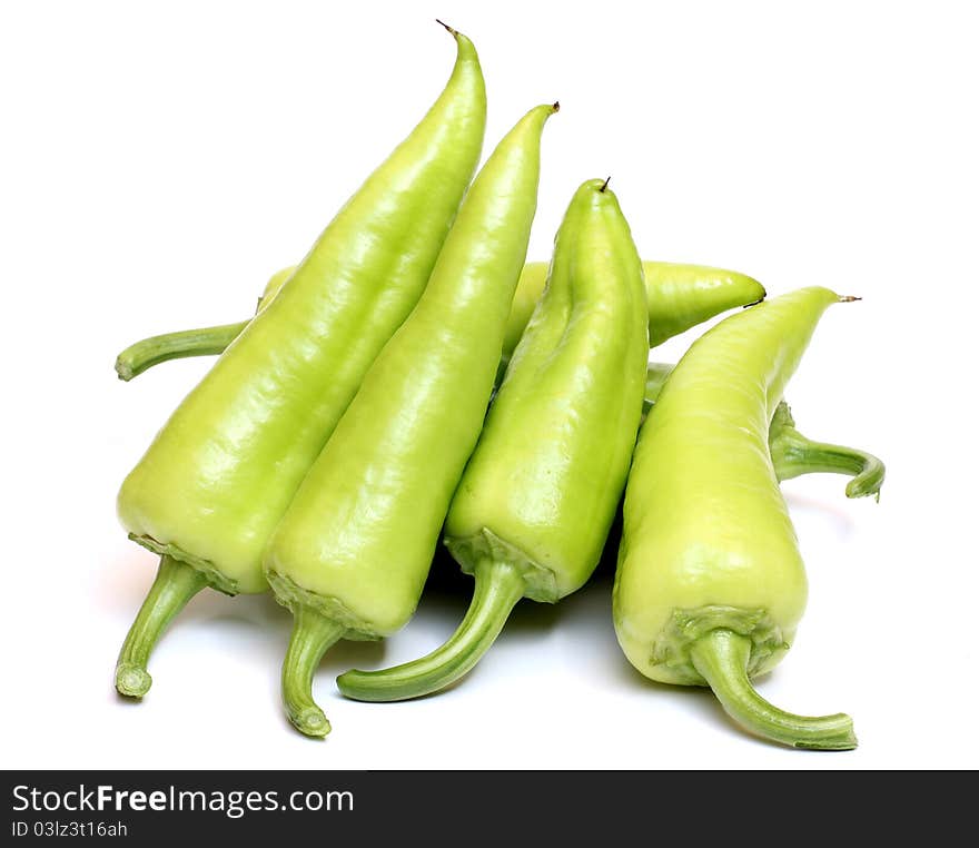 Color photo of a green pepper on a white background. Color photo of a green pepper on a white background