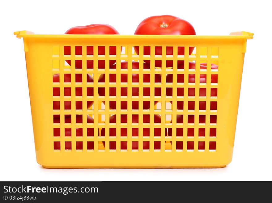 Color photo of vegetables in plastic basket. Color photo of vegetables in plastic basket