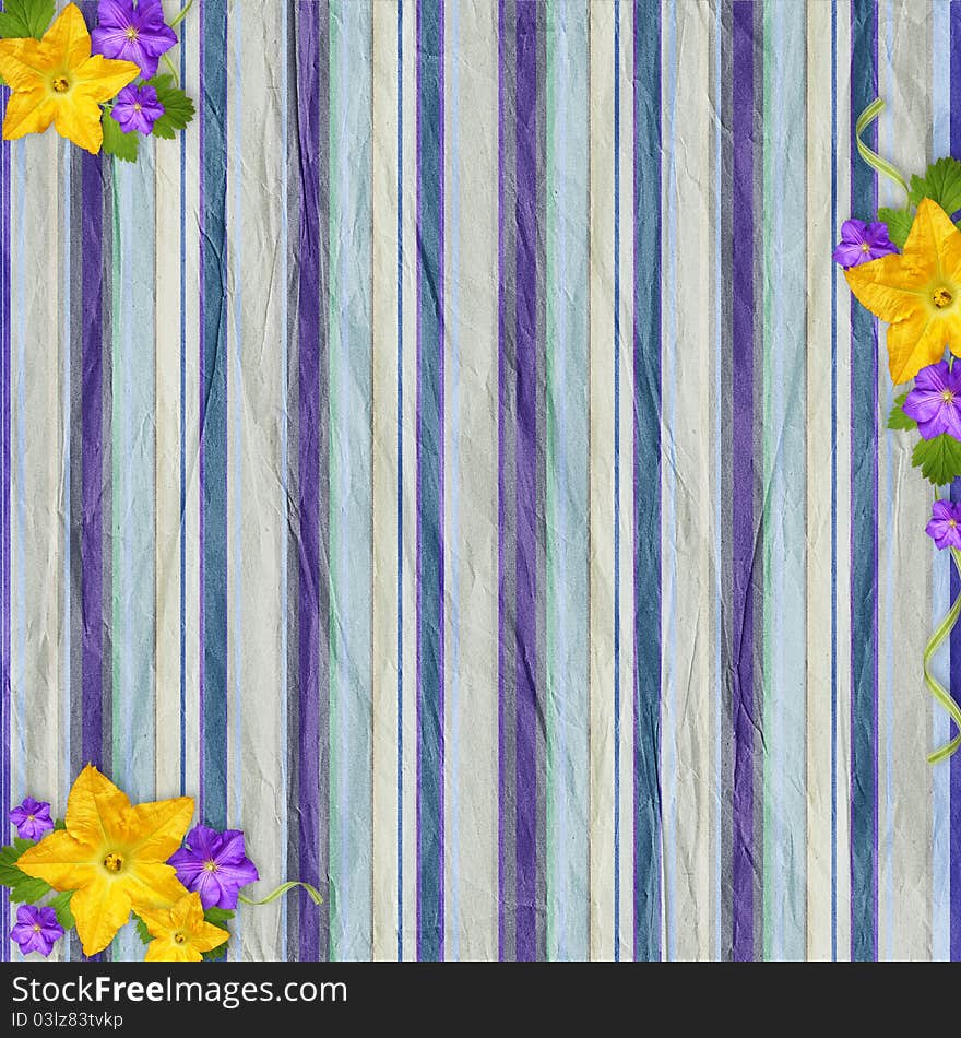 Vintage Striped Background With Flowers