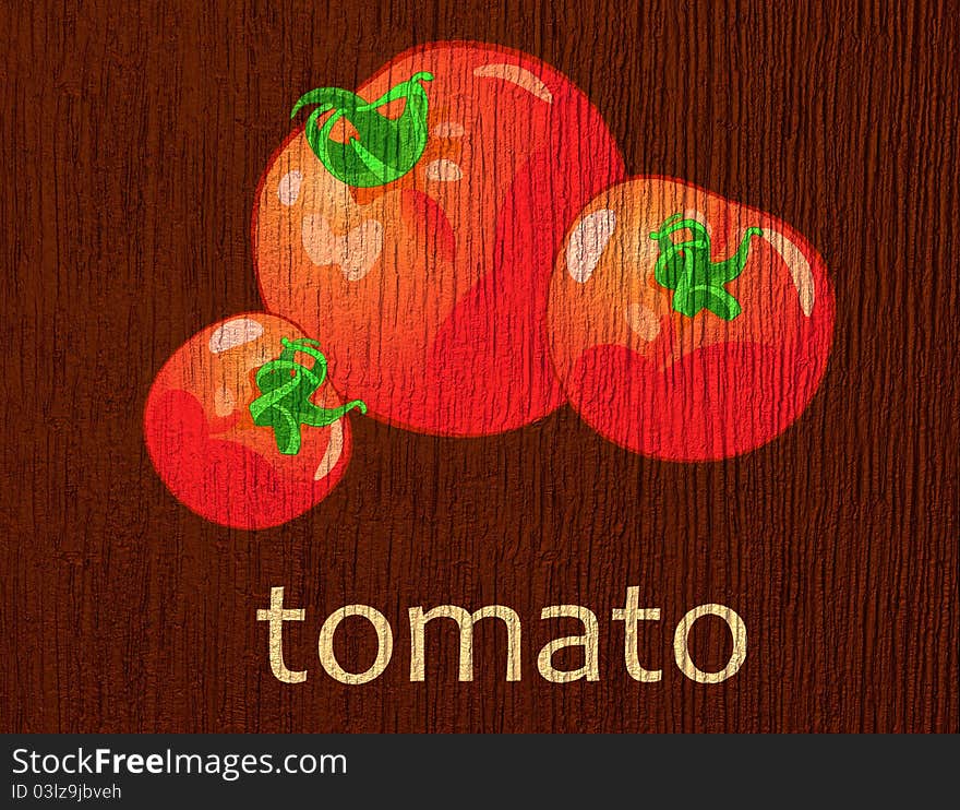 Wooden plaque with drawing of three tomatoes. Wooden plaque with drawing of three tomatoes