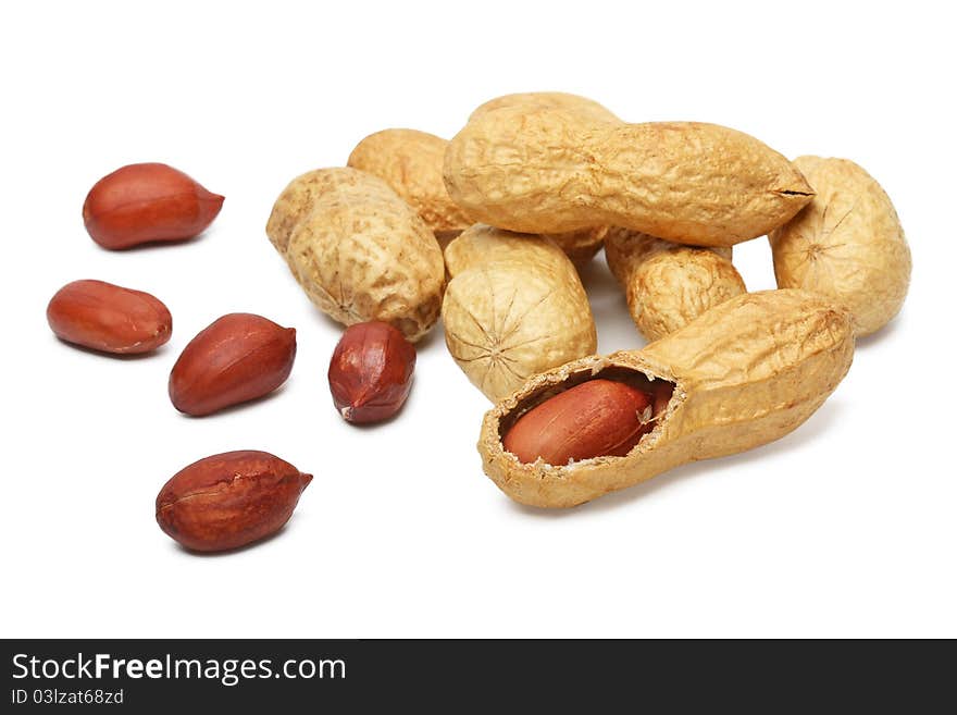 Nuts, peanuts in the shell on a white background