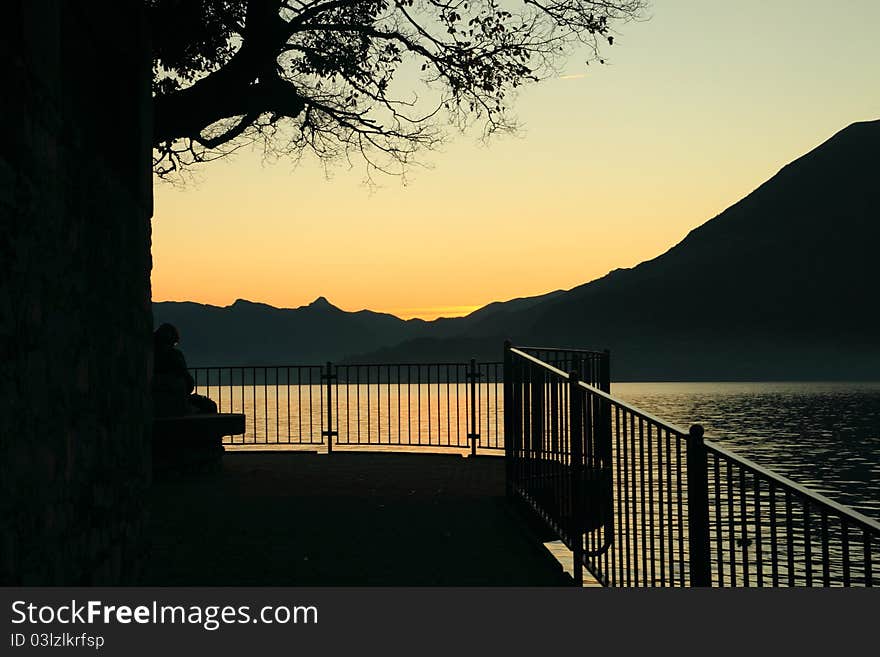 Walkway with sunset