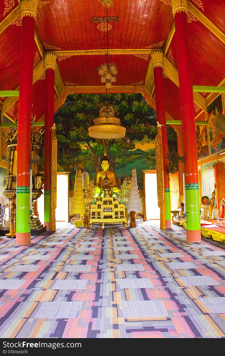 Interior of Buddhism church,Wat Don Kaew