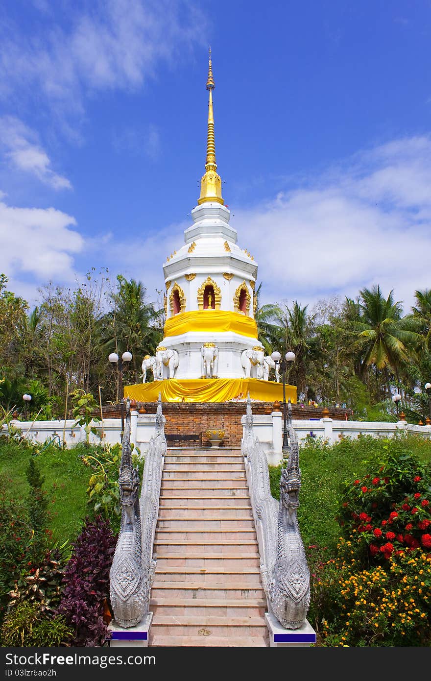 White Pagode And Coconut Trees,Don Kaew Temple