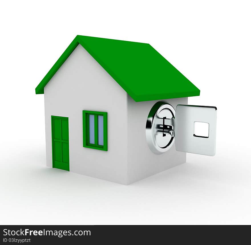 Metal Key And House Over White