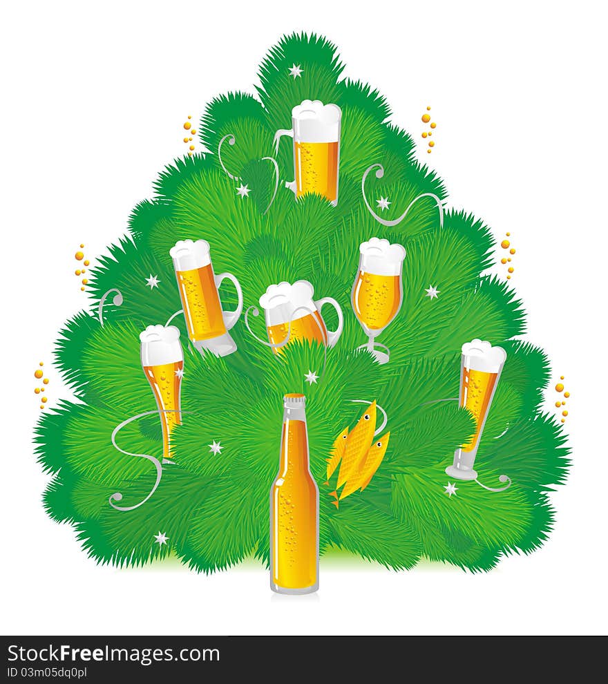 Bottled beer on a Christmas tree. Bottled beer on a Christmas tree