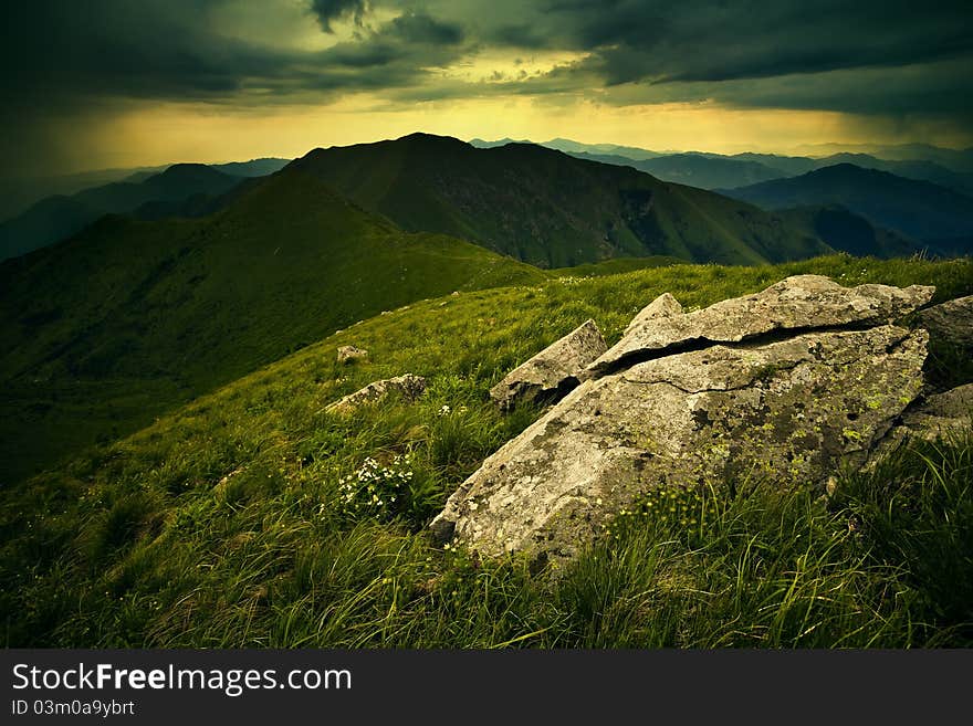 Beautiful sunset in the mountains.