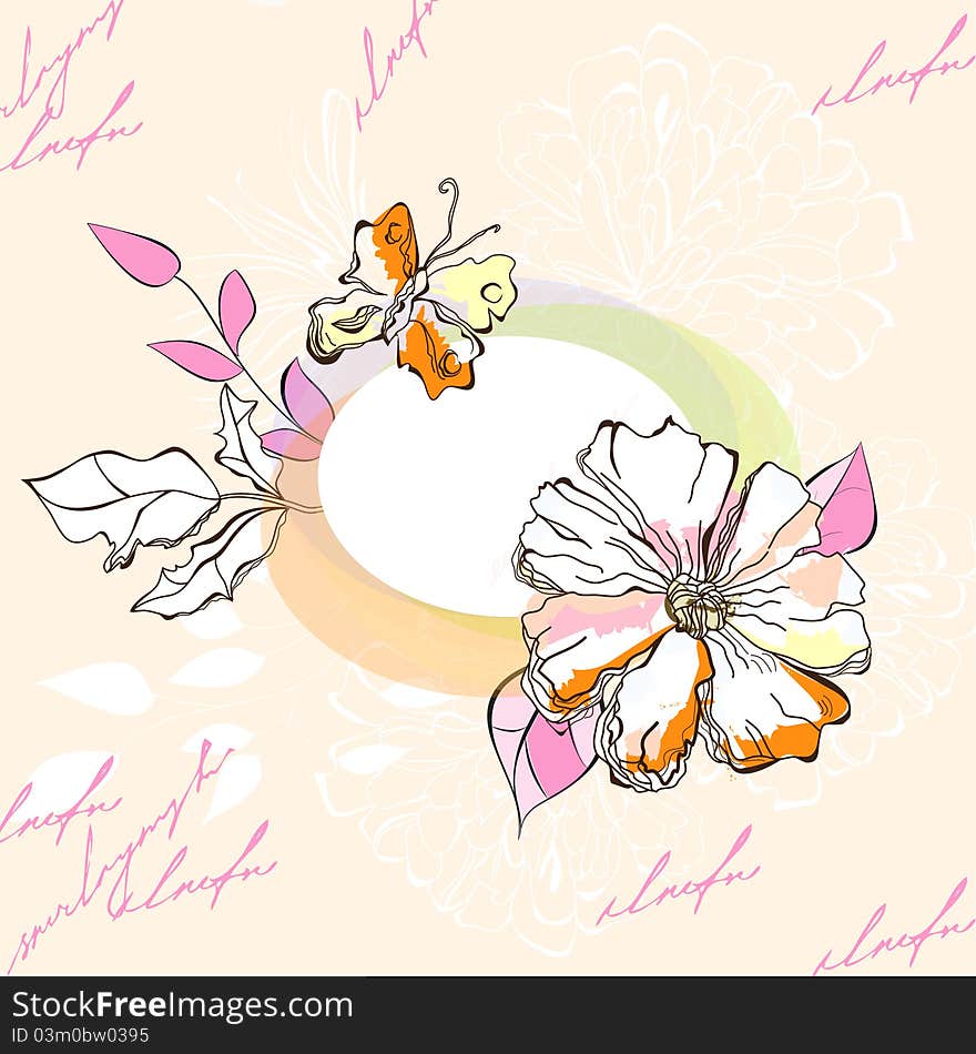 Romantic background with flowers and butterfly