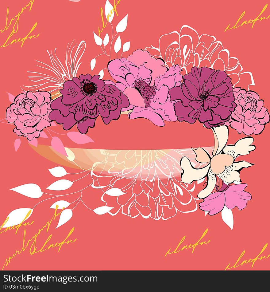 Template for decorative card with flowers. Template for decorative card with flowers