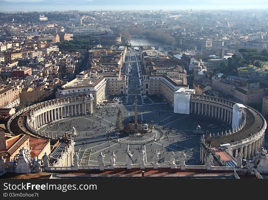 The view of plaza St.Peter from the top of cathedral of St.Peter. The view of plaza St.Peter from the top of cathedral of St.Peter