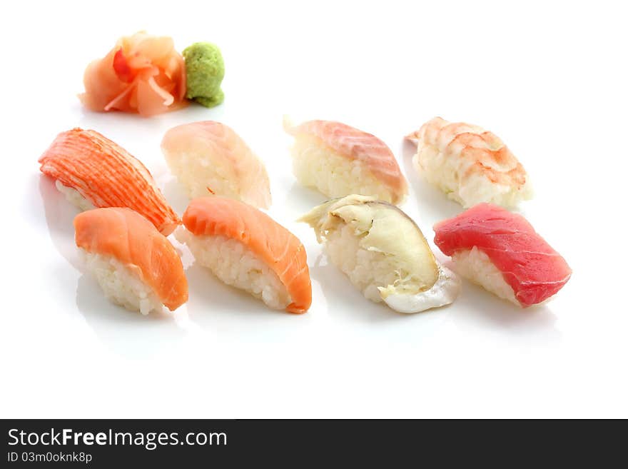 Mix sushi isolated in white background