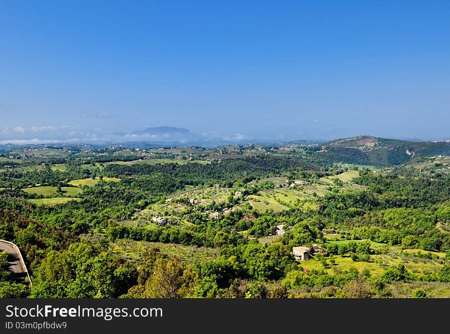 Panoramic view on mountain valley in Italy