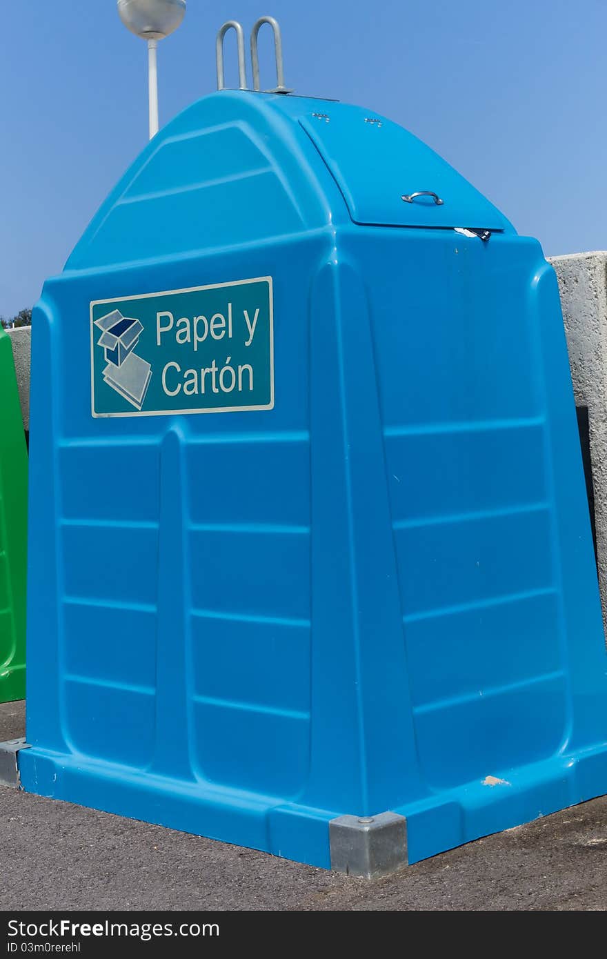 Blue bin for recycling paper and cardboard