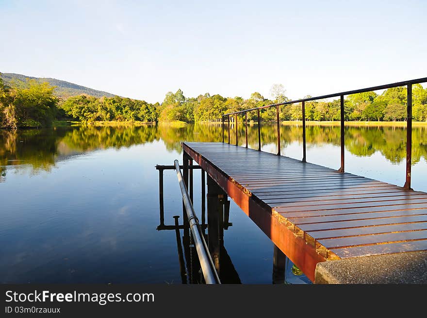 Sunset Reflection on the Arngkaew Reservoir Lake in Chiangmai, Thailand