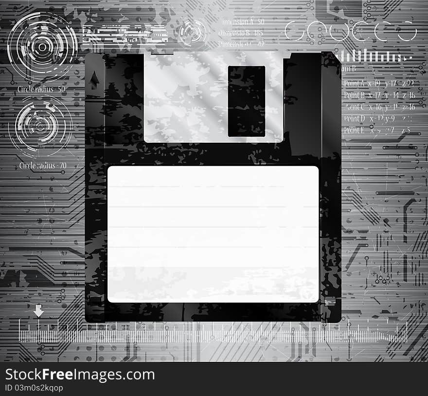 Old floppy disk on grungy background. Eps10 layered vector file. Old floppy disk on grungy background. Eps10 layered vector file.