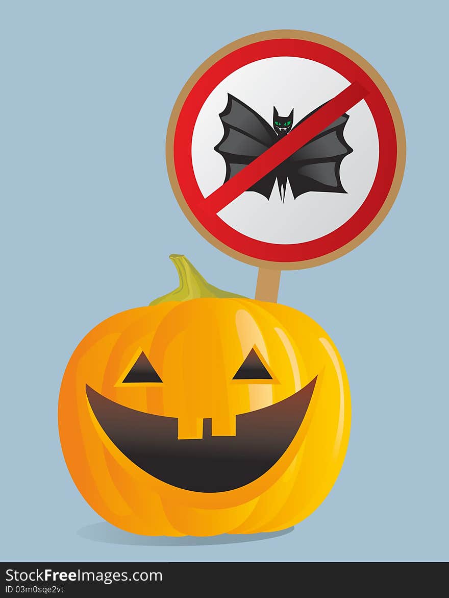 Halloween pumpkin with the prohibitory sign