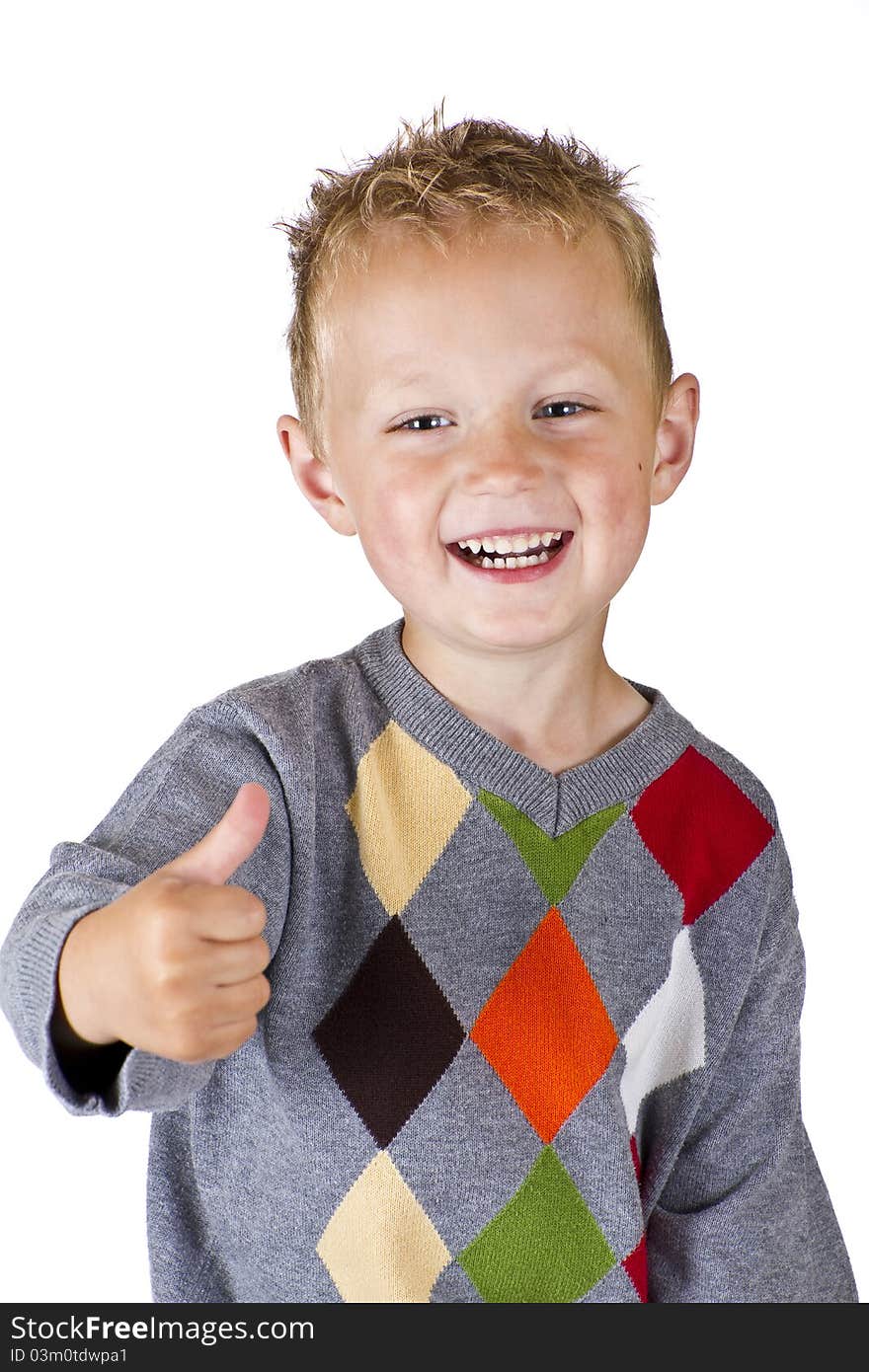 Young boy showing OK - isolated over white background